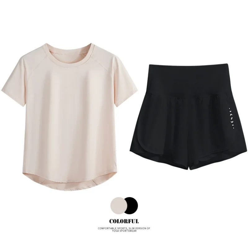 DRUR Women 2pcs/3pcs Yoga Set Summer Lightweight Breathable Loose Sportswear Outfit 2 Piece Fitness Tops Shorts Running Suit New