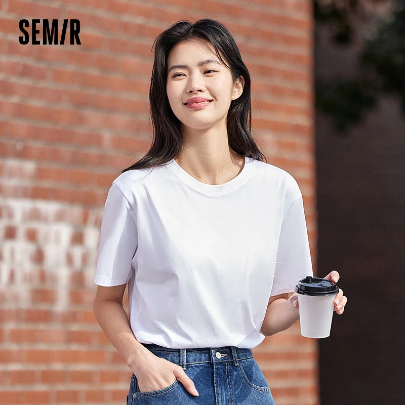 Semir Unisex T-shirt  Short Sleeve Men T-Shirt Cotton Summer New Man Clothing Is Thin And Versatile T Shirt Solid Color