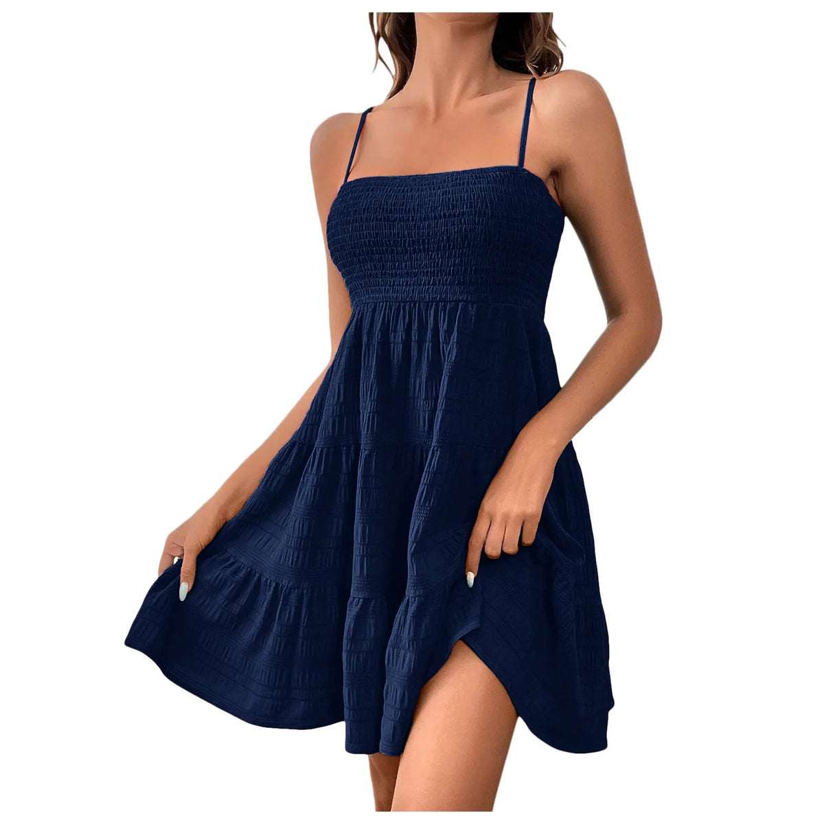 Bohemian Beach Sundress Women Sexy Sleeveless Backless Big Swing Mini Dress Solid Spaghetti Strap Ruffles Dress Summer Vestidos