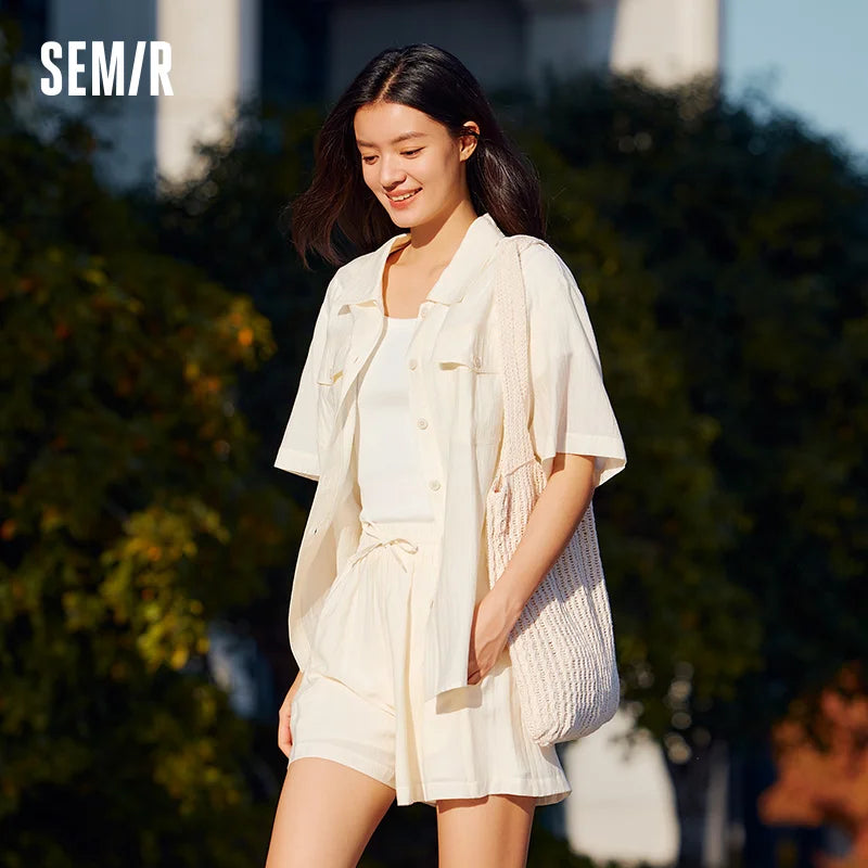 Semir Set Women Mid-long Style Top and Shorts New Summer Version Loose Textured Two-piece Set