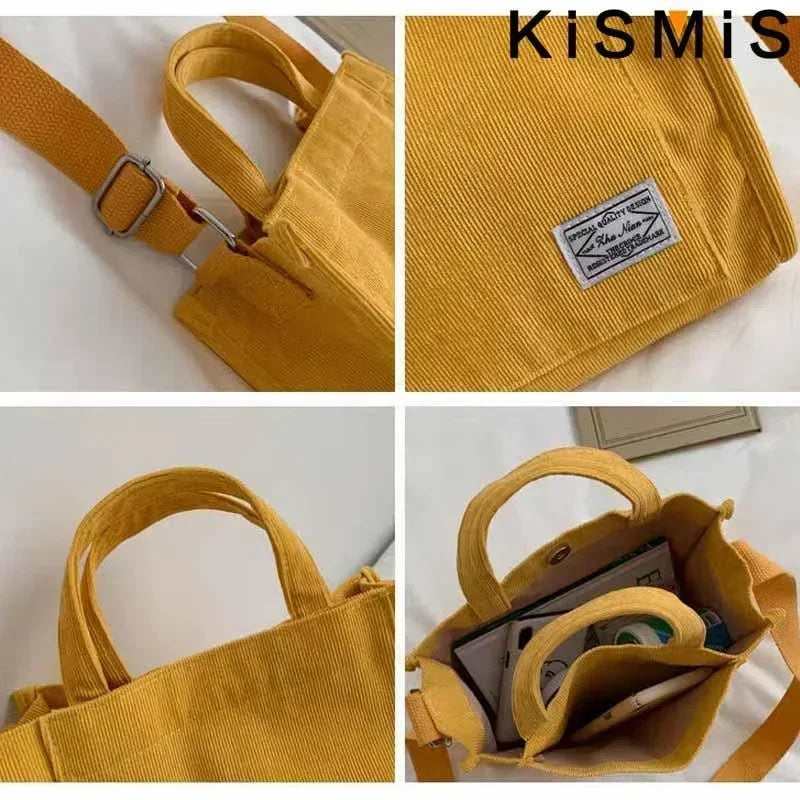 Fashionable Corduroy Shoulder Bag for Women Large Capacity Handbag Portable Small Square Crossbody Bag Trendy Style