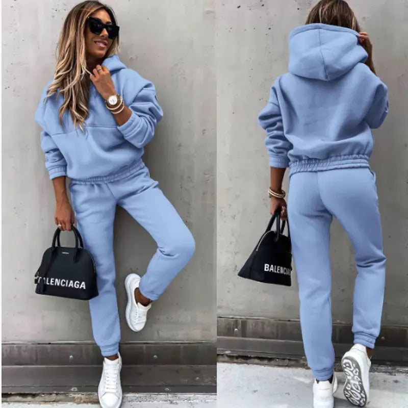 Winter Tracksuit Women Two Piece Set - Oversized Hoodie Sweatpants Solid Color Sportswear Suit |Casual Sweatshirt Trouser Set