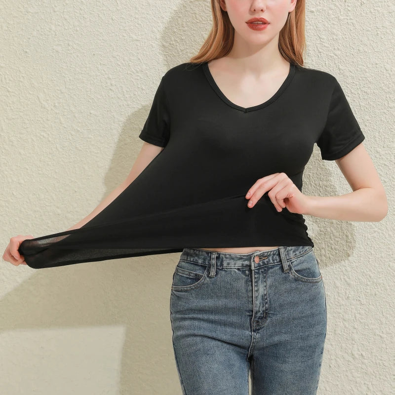 2026 Short T-Shirts Summer Women's Short Sleeve Round Neck Casual Blouse Shirts Solid Color Tops  Black / White
