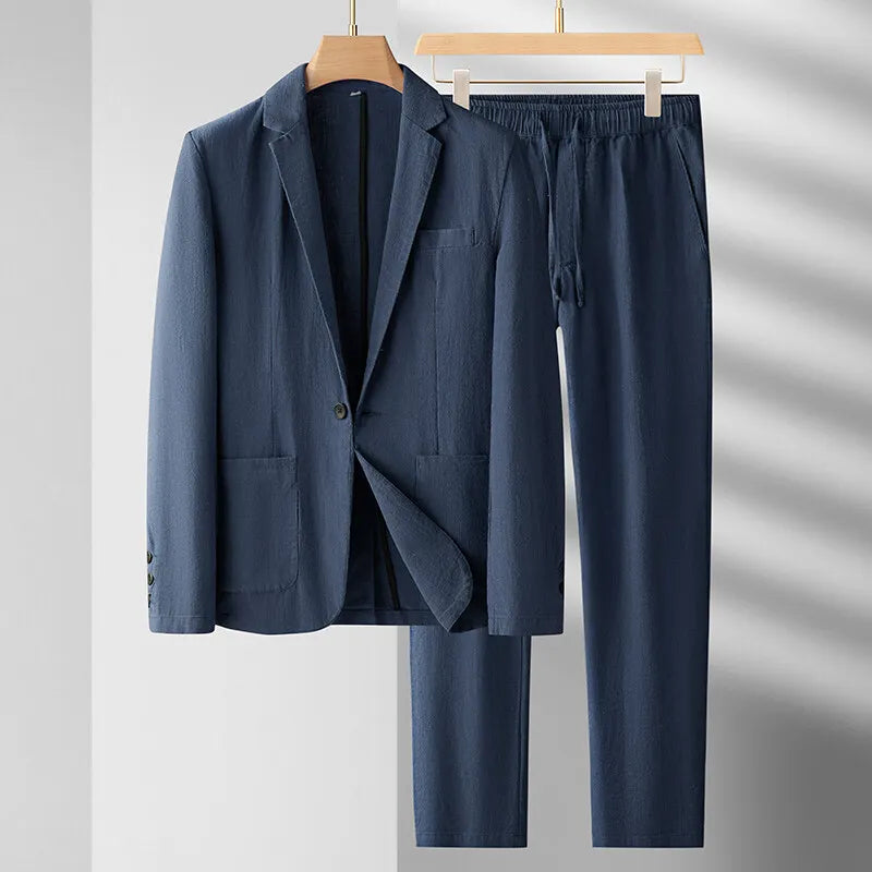 Spring and Summer Men's Linen Suit Set Luxury Thin Casual Cotton Linen Suit Two Piece Set High Quality Fabric
