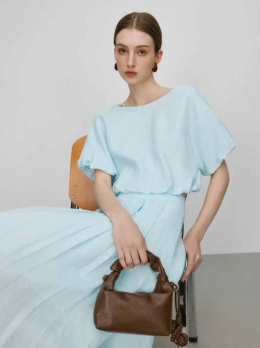 FSLE【Premium Series】Minimalist Style All-match Casual Set For Women Spring Summer New Linen Lace Short-sleeved Shirt Skirt