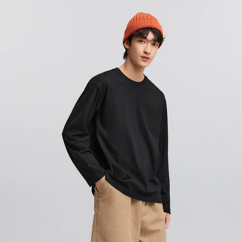 Semir Long Sleeve T-Shirt Men Pure Cotton Inner Layer 2025 Spring New Basic Top Solid Color Basic Versatile Couple Style