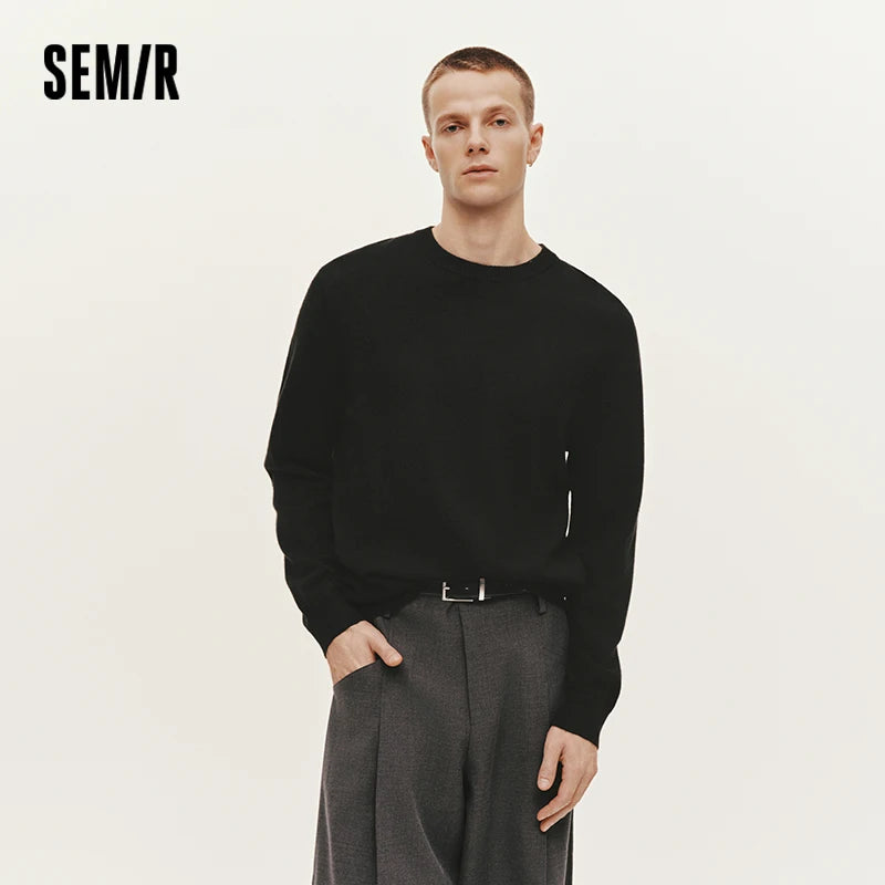 Semir Knitted Sweater Men Winter Cashmere Blend Heat-Generating Anti-Bacterial New Basic Crew Neck Black Base Layer
