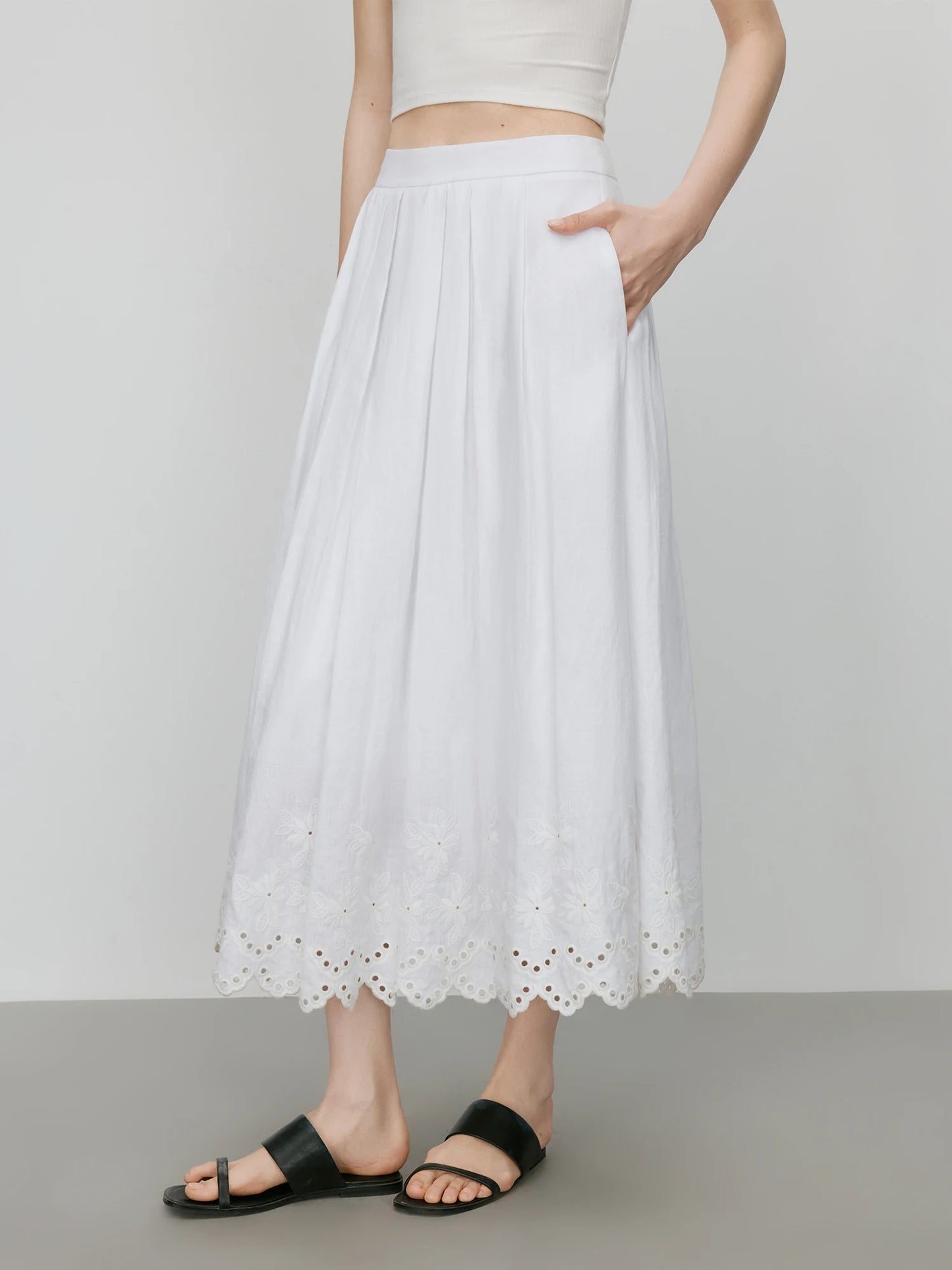 FSLE【Premium Series】Minimalist Style All-match Casual Set For Women Spring Summer New Linen Lace Short-sleeved Shirt Skirt
