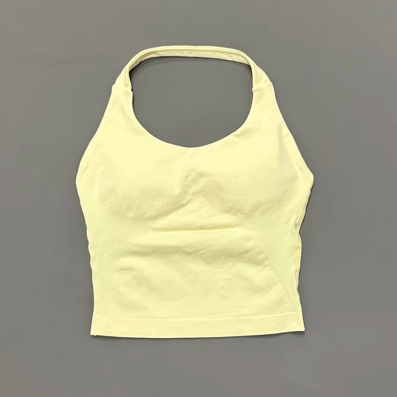 HISTELLO Impact Halter Top Seamless Longline Strappy Gym Tank Top Women Yoga Clothing Workout Fitness Sportswear Pilates Vest