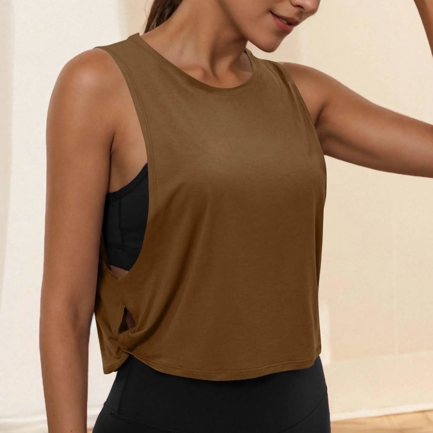 Women Sleeveless Yoga Tops Running Short Tank Crop Top Athletic Vest Breathable Blouse Cover Up Gym Workout Cool T-Shirt