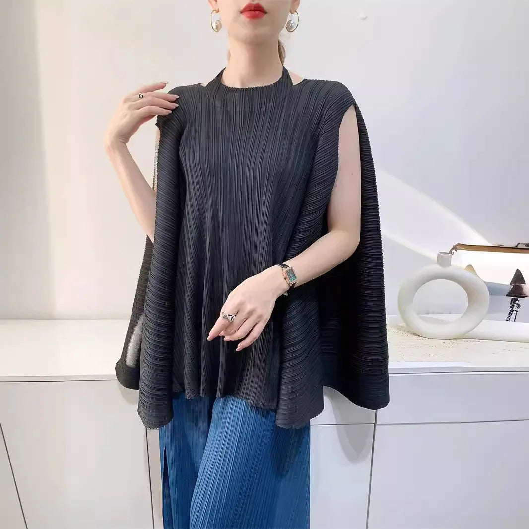 Miyake Pleated Plus Size T-shirt Niche Design Sense Tops Women 2025 Summer High-end Loose Pleated Short-sleeved T-shirt Women