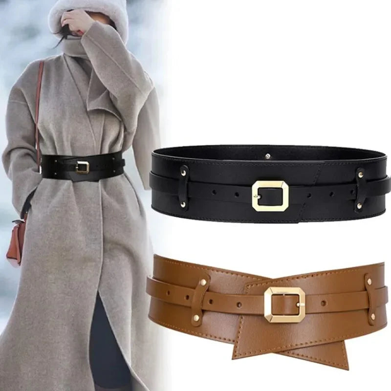 Women's Designer Runway New Fashion Genuine Leather cummerbunds Female Dress Corsets Waistband Belts Decoration Wide Belt