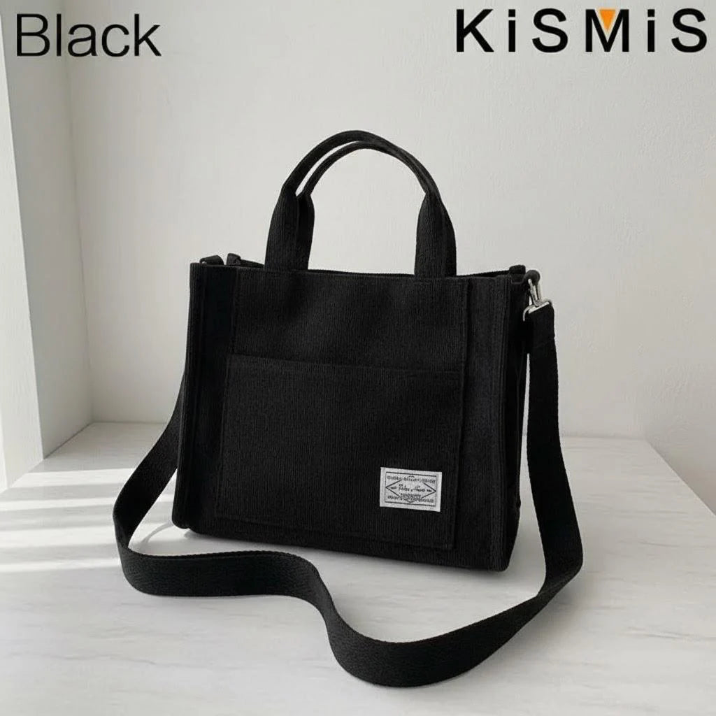 Fashionable Corduroy Shoulder Bag for Women Large Capacity Handbag Portable Small Square Crossbody Bag Trendy Style