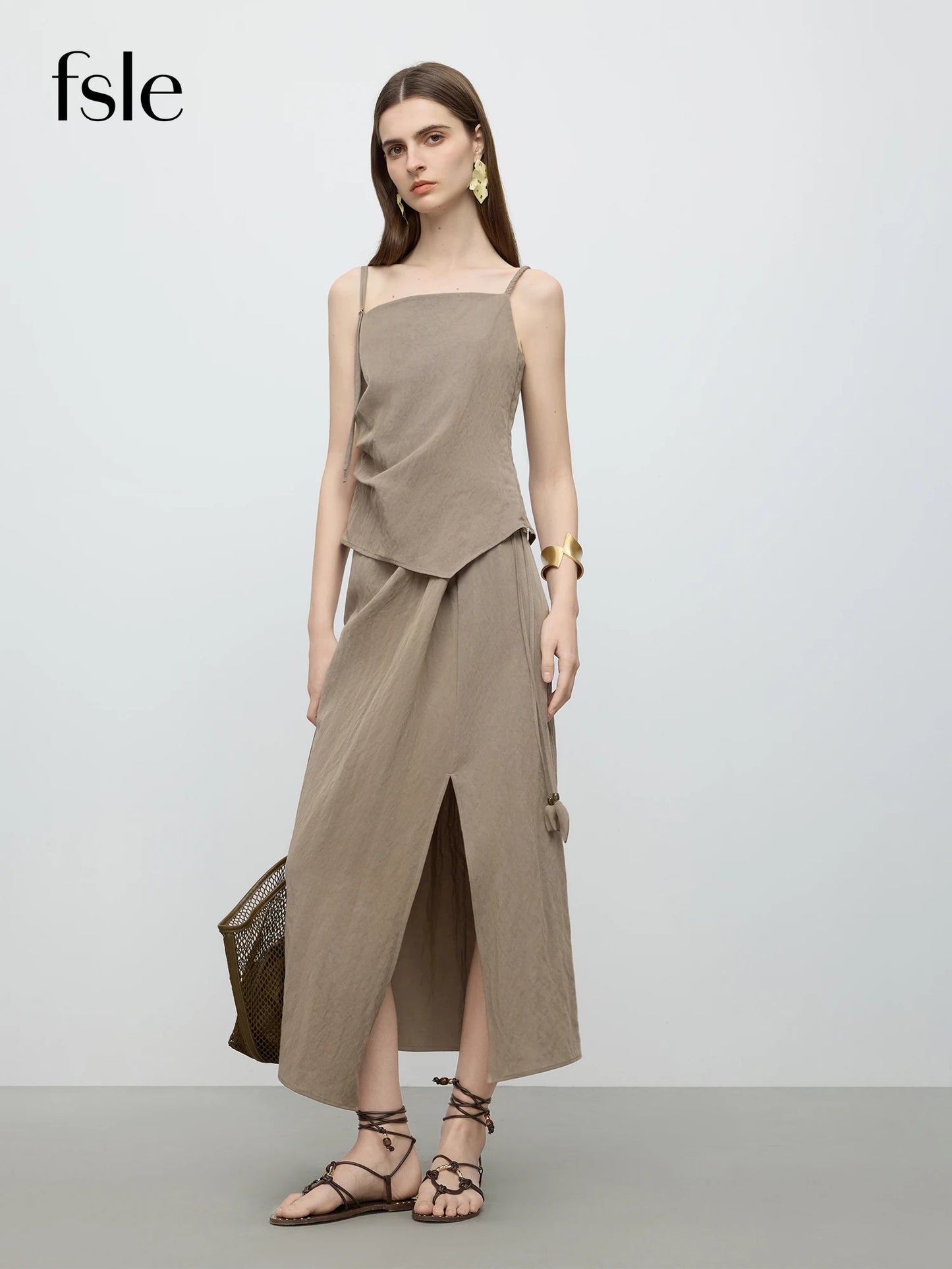 FSLE【Premium Series】Skirt Sets Suspender Tops Skirt Sets Women Irregular Design Summer New 25FE12032+25FE12033