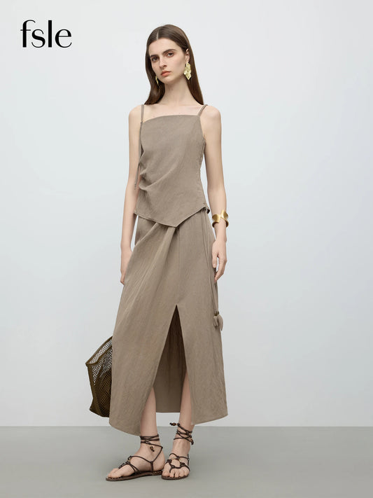 FSLE【Premium Series】Skirt Sets Suspender Tops Skirt Sets Women Irregular Design Summer New 25FE12032+25FE12033