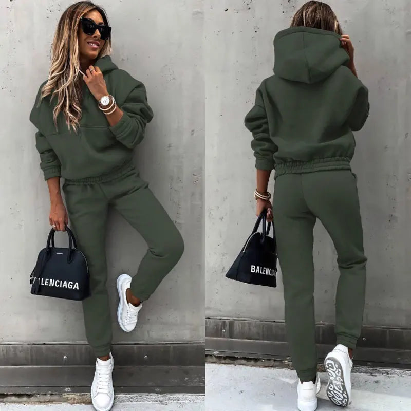 Winter Tracksuit Women Two Piece Set - Oversized Hoodie Sweatpants Solid Color Sportswear Suit |Casual Sweatshirt Trouser Set