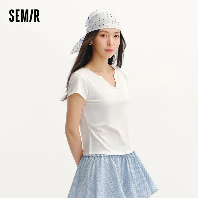 Semir Womens Tshirt 2026 Short Slim Cotton Linen Solid Regular Shoulder Elegant Casual Soft