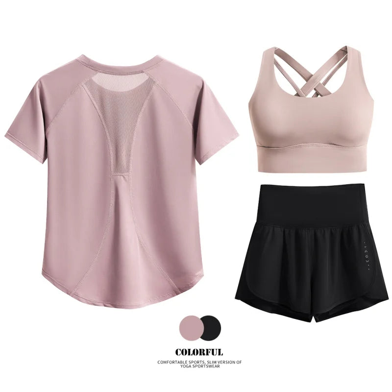 DRUR Women 2pcs/3pcs Yoga Set Summer Lightweight Breathable Loose Sportswear Outfit 2 Piece Fitness Tops Shorts Running Suit New