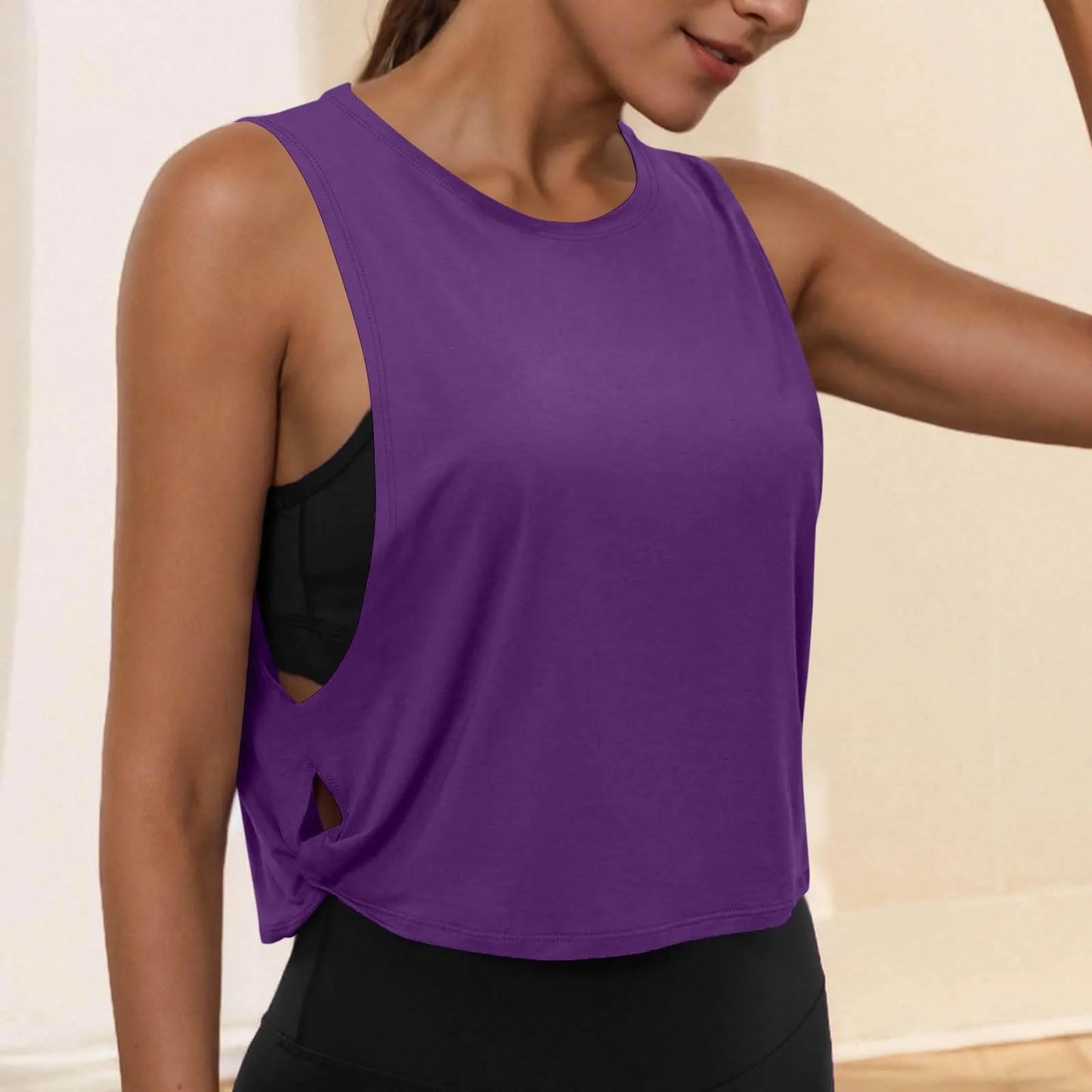 Women Sleeveless Yoga Tops Running Short Tank Crop Top Athletic Vest Breathable Blouse Cover Up Gym Workout Cool T-Shirt