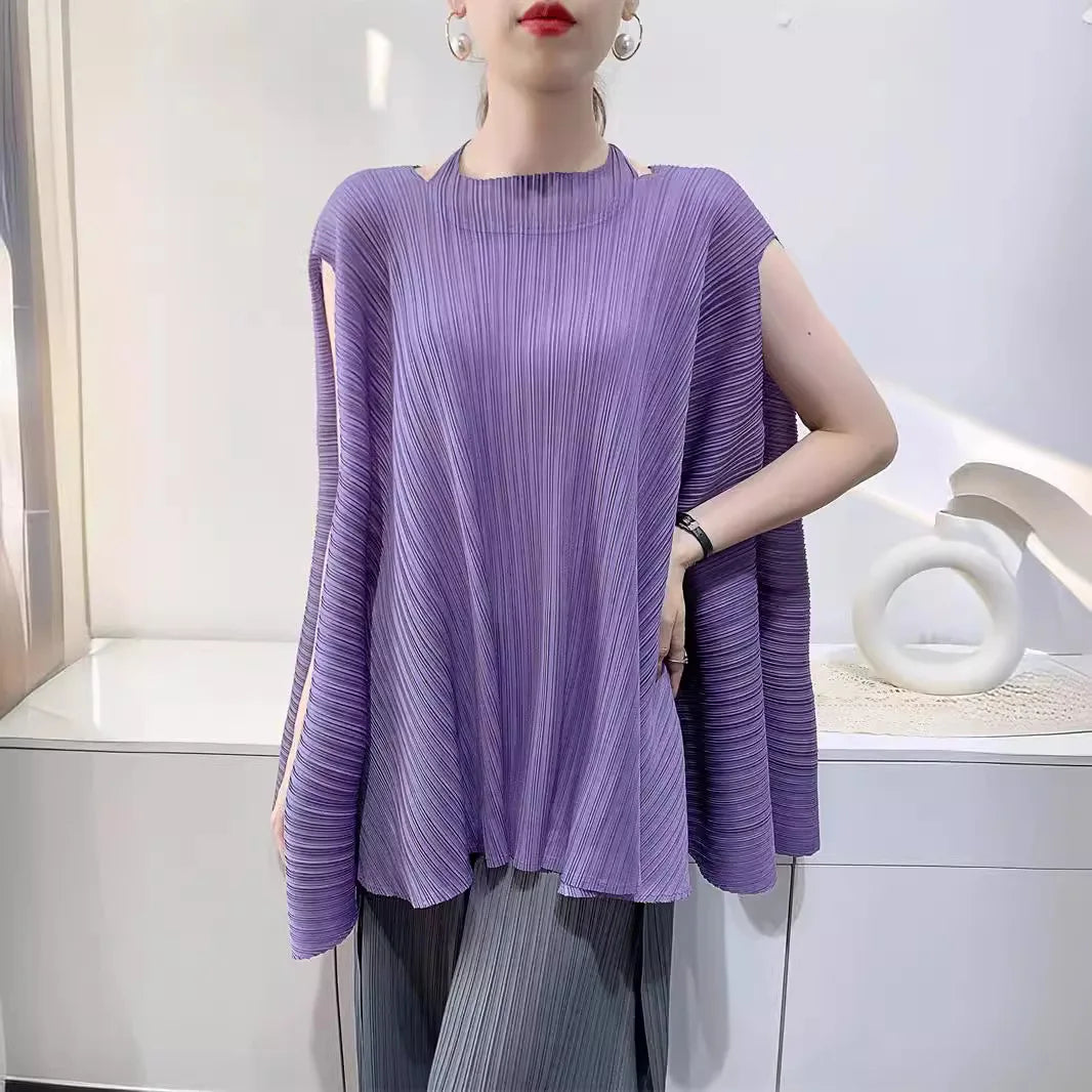 Miyake Pleated Plus Size T-shirt Niche Design Sense Tops Women 2025 Summer High-end Loose Pleated Short-sleeved T-shirt Women